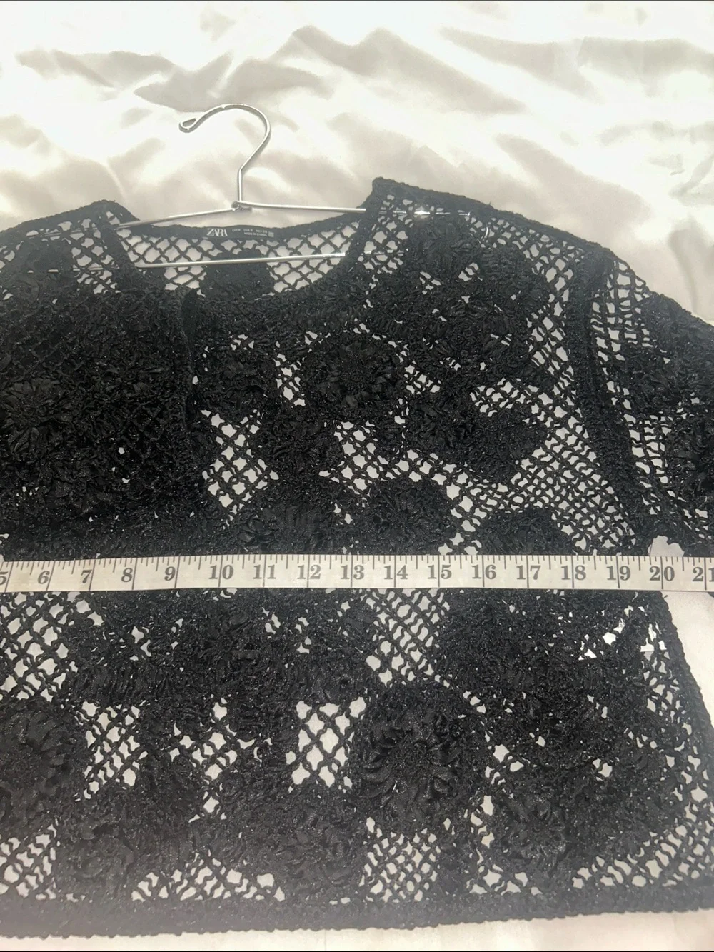 ZARA Black Floral Crochet Crop Top